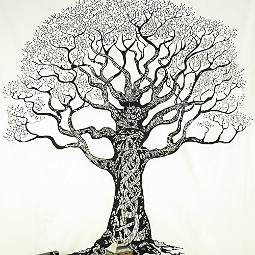 EYES OF INDIA – QUEEN WHITE HIPPIE INDIAN MANDALA TREE LIFE TAPESTRY HANGING Picnic Bohemian Dec - 2