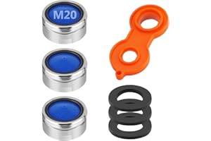 Eurtes Mousseur Robinet M20 [3 Pièces], Aérateur Robinet avec Clé, Mousseur pour Robinet Économie d'Eau, Aérateur Robinet Économiseur d'Eau, Idéal pour Cuisine et Salle de Bain