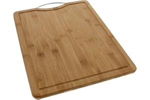 Pradel Excellence - Planche à Découper Rectangulaire en Bambou 40 x 30 cm - Rigole à Jus Intégrée - Poignée Acier Inoxydable - Résistante - Facile à Nettoyer