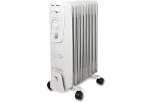 EXTRALINK Radiador Eléctrico de Aceite 2000W, 3 Niveles, radiador aceite bajo consumo, Sistema de Seguridad, 9 aletas, Ruedas, 30 m2, calefactor de aceite, termostato regulable, blanco