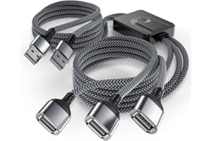 RUXELY USB Switch Teilen Kabel 1.5M,2 In 3 Out Port Umschalter Splitter Adapter für 2 PCs,USB A 2.0 KVM Sharing Switcher mit Swapping Taste für Drucker,Scanner,Maus,Tastatur,Flash Laufwerk,USB Sticks