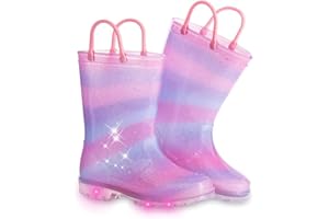 FUNCOO PLUS Girls Boys Wellies for Kids, Unisex Toddler Wellingtons Boots Childrens Light Up Wellies Handle It Rain boots