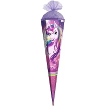 ROTH Schultüte Kuscheleinhorn 85 Cm – 6-eckig Mit Holzspitze, Glitzerborte – Made In Germany
