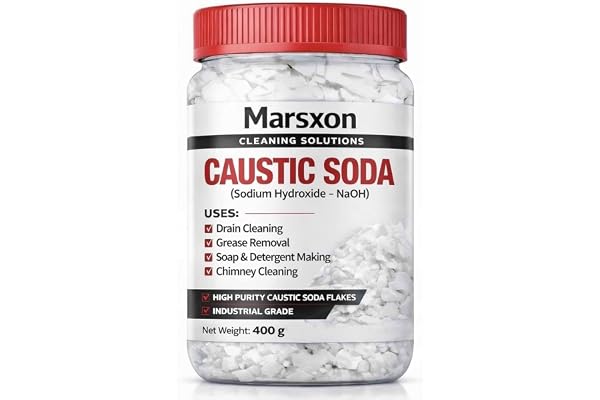 Marsxon Brand - Caustic Soda Flakes 400g Drainage Block Remover, Chimney Cleaner, Soap Making, Lye 99% Pure Fast-Acting, Non-Toxic & Odorless Sodium Hydroxide