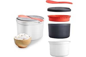 LES-THERESA 2L Arrocera Microondas, Arrocera Pequeña Microondas para Lavavajillas Olla Arrocera para Microondas Cocedor Arroz Microondas Olla de Microondas, para un Arroz Perfectamente Cocido en Pocos Minutos