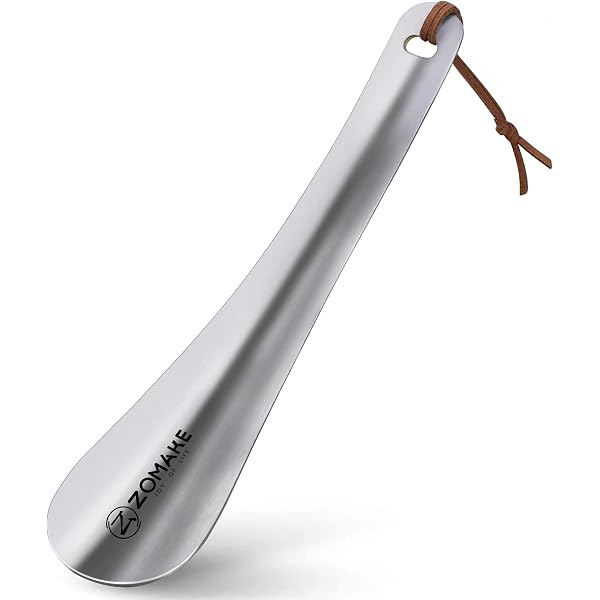 2-Pack Long Stainless Steel Shoe Horns - 20.5 Inches, With Hanging Hole (Silver)