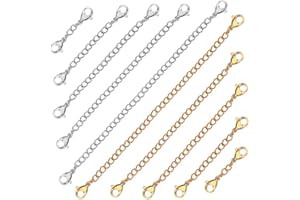 DOAFOCE PEAK-EU Chaîne d'Extension bracelets Acier Inoxydable Chaîne ExtensionChaîne Rallonge de Collier Extender avec Fermoir pour Fabrication DIY Bijoux (10 pcs,Argent et Or)