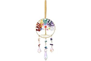 JOVIVI Chakra Tree of Life Crystals Suncatcher Hanging Ornaments Gifts for Women,Healing Crystal Gemstone Chakra Gifts,Sun Catchers for Windows Home Garden Decor
