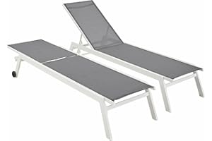 Alice's Garden sweeek - Tumbona de Aluminio de multiposición con Ruedas, Set de 2, Elsa, Blanco, 191x55x94 cm