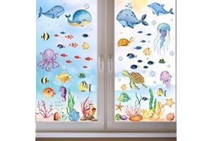 BKEMKRI 9 pegatinas autoadhesivas para ventanas, animales marinos pegatinas de pared pegatinas para ventanas de baño pegatinas reutilizables para la decoración del cuarto de baño de los niños