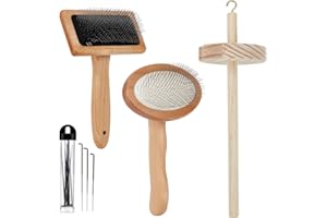 BENECREAT - Juego de herramientas de fieltro con 12 agujas de lana artesanal para mezcla de hilados, hilado de madera, 4 piezas de cardor de lana de madera, cepillo alisador