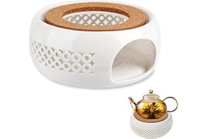 SVUPUE Podgrzewacz do herbaty, ceramiczny podgrzewacz do herbaty, podgrzewacz do kawy, wydrążony design, ceramiczny dzbanek do herbaty, z korkowym podstawą, do zestawów do herbaty i kawy