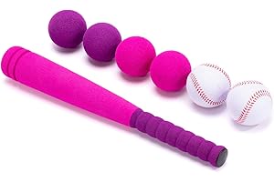 CeleMoon 16.5 Inch [Mini Size] Soft Kids Foam Baseball Bat Toy Set with 6 Balls, Gift for Toddler Age 3 Years Old Indoor Outdoor Sport T Ball Bat Playing Sport Game, Pink