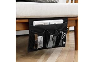 WADY Nachttisch-Organizer 4 Taschen Bett Sofa zum Aufhängen Halterung Tasche für Buch Handy Gläser TV Fernbedienung (schwarz)