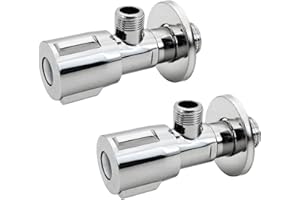 Empyreal selbstabdichtendes Universal-Eckventil, aus reinem Kupfer gefertigt, robust, 1/2 Zoll Einlass, 3/8 Zoll Auslass, in Silber [2er Set] mit Dekorabdeckung und PTFE tape