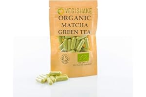 VEGISHAKE Organic Matcha Green Tea HPMC Capsule Energy EGCG Epigallocatechin Gallates Vegan Halal Kosher (30 Capsules)