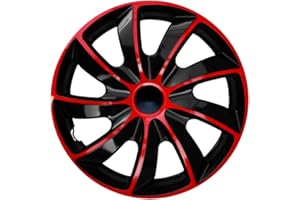 ‎LUCKYBERG Luckyberg Radkappen 16 Zoll Quad | Radzierblenden 4er-Set für die meisten Automarken und Stahlfelgen, Zierkappen in vielen Farben. Felgenabdeckung für Autofelgen. (16" - ROT/SCHWARZ)