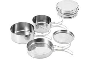 TourKing 4-Piece Camping Cookware Set, Multifunctional Portable Stainless Steel Cooking Set for 2-3 People, Outdoor Hiking Picnic
