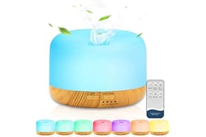 DASIAUTOEM Dyfuzor zapachowy, 450 ml, nawilżacz powietrza, dyfuzor olejków eterycznych, ultradźwiękowy dyfuzor do aromaterapii, nawilżacz powietrza, pilot zdalnego sterowania, 7 kolorów LED do jogi, biura, SPA, sypialni