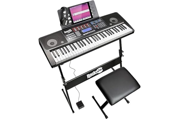 Rockjam Rj761 61 Kit de Teclado de Piano, Piano Digital 61 Clave, Banco Teclado, Soporte de Teclado, Auriculares, Pedal de Sustain y Simplemente Aplicación Piano