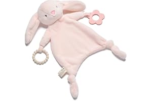 Jumini Baby Comforter with Silicone Teether Ring – Soft Plush Security Blanket for Babies – Safe & Snuggly Lovey – CE & UKCA Tested – Ideal for Newborns & Infants (Rabbit)