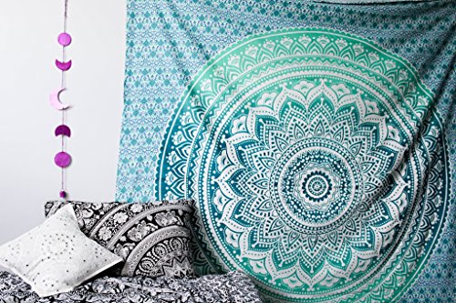 Groß Türkis Ombre indischen Mandala Tapisserie Hippie Hippie-Wandbehang/Tagesdecke Wohnheim dekorativer Wandschmuck Picknick Strand Tabelle Decke von bohomandala