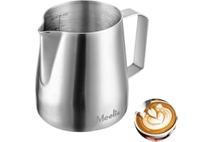 MeelioCafe Brocca per latte, 400 ml, palmare, in acciaio inox, per cappuccino e latte, argento opaco