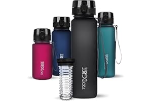 ‎720°DGREE 720°DGREE Trinkflasche “uberBottle“ 350ml, 500ml, 650ml, 1l softTouch +Früchtebehälter - Auslaufsicher, BPA-Frei - Schmale Wasserflasche für Kinder, Schule, Sport, Fahrrad, Gym, Fitness, Outdoor