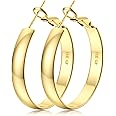 BESTEEL 14K Gold Filled Hoop Earrings for Women, 5mm Wide Large Flat Gold Hoop Earrings, Hypoallergenic Lightweight Oversized Big Hoop Earrings Gold for Girls