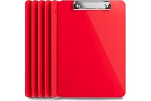 OFFICE SOLUTIONS DIRECT Porte Documents Plastique avec Clip en Métal | Porte-Blocs Résistant Pour Papier A4 | Fixe jusqu’à 100 feuilles. Support Bloc-notes Acrylique Coloré à Pince Rigide | Lot de 6 (Rouge)