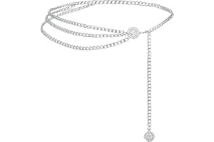 NECXON Ceinture en chaîne argentée, ceinture en métal argenté, ceinture réglable, chaîne de taille, décoration de vêtements, accessoires pour femmes, jupes, pantalons