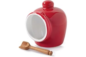 WM Bartleet & Sons 1750 T345R Traditional Porcelain Small Pig with Wooden Salt Serving Spoon-Red,9cm