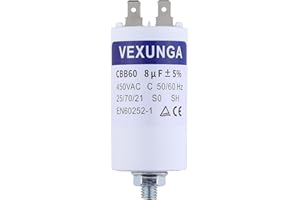 VEXUNGA 8uF 450V Condensatore Avviamento Motore CBB60 Condensatori 8µF 450 Volt 35x65MM M8 Spina di Collegamento
