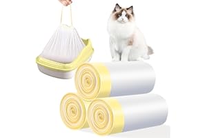 QUUYLIN Katzentoilettenbeutel, 3 Rollen-30 Stück Katzenstreutasche, Katzenkotbeutel mit Zugbändern, Katzentoiletten-Müllbeutel, Reißfeste Dicke Katzenklo-Beutel, Haustierstreubeutel für Kot 940 * 457mm