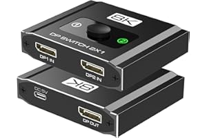 AUKOKIOULA Displayport Switch 2-in-1-out, 8K@60Hz, 4K@120Hz, Resolution DP 1.4 DisplayPort Switcher Selector Box, DSC Support, Display Port Switcher Compatible with PC, Laptop, Monitor, Gaming, TV, NVIDIA, AMD