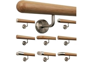 TIBU Eiche Holz Handlauf Geländer 0,3m - 6m, Länge 80 cm, Ende Halbkugel gefräst und 2 gewinkelte Halter
