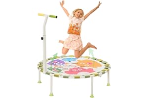 NUKDEY Kid Trampoline 40'' Foldable Noise-Free Trampoline Jumping with Anti-slip Mat and Safety Adjustable Handrail Fitness Exercise Bungee Rebounder Happy Jumping Indoor,Outdoor,Garden Use for Boys Girls 3+