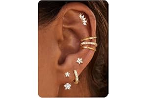 DOCHAIS Dochai 7 Coppi Orecchini In Argento 925 Per Donne，Orecchini Creoles Set Di Orecchini Con Ear Cuff Fake Piercing Helix Cartilagine Tragus Conch Piercings Orecchino Argento Oro