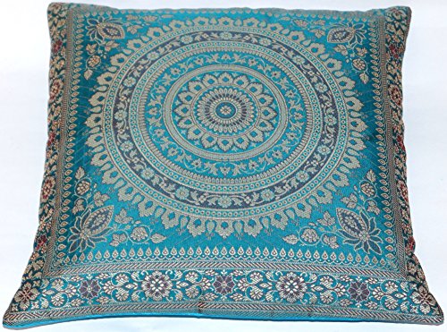 Turquoise / Türkis Indische Seide Deko Kissenbezüge 40 cm x 40 cm, Extravaganten Deko Kissenbezüge für Wohnzimmer und Schlafzimmer Dekoration, Kissenhülle aus Indien. Angebot gültig solange der Vorrat reicht - 3