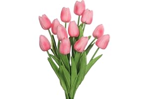 huaao 12pcs Flores Tulipanes Artificiales de látex, Plantas Artificiales Falsos Tacto Realista decoración para hogar, casa, Oficina, Sala, Banquete Boda Nupcial, Fiestas, arreglos Florales (Rosa)