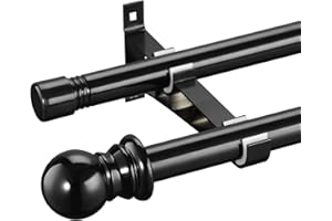 HARRMS Harms Double Curtain pole, Black Extendable Metal Rod for Eyelet and Blackout Voile Curtains, 76-222cm