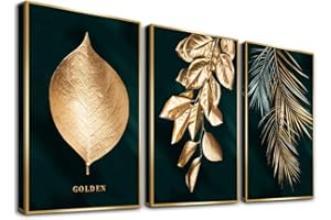 bestpricepictures Bild 120x80 cm gerahmt grüner Hintergrund und goldene Blätter Bilder auf Leinwand Markenware Kunstdrucke 4414