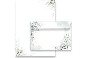 ‎KLASSE Letter Paper / Envelope Set Elegant in Green with Leaves Printed 2 Sides A4 120 g/m² C6 80 g/m² from 10 to 100 Sheets with Envelopes Vintage (30-20 Letter Paper with 10 Envelopes)