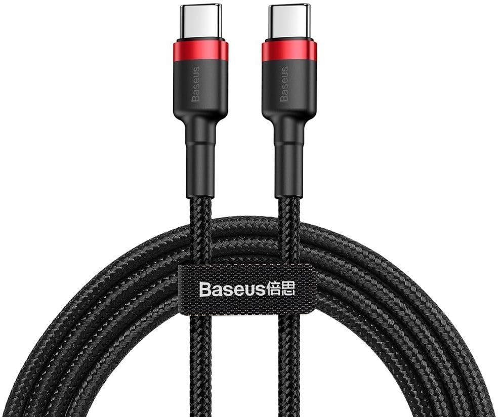 Baseus Cafule, 60 W 3.0 A USB-C & USB-C Hızlı Şarj & Data Aktarımı Kablosu, 1 Metre, Kırmızı - Siyah