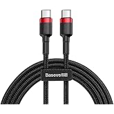 Baseus Cafule, 60 W 3.0 A USB-C & USB-C Hızlı Şarj & Data Aktarımı Kablosu, 1 Metre, Kırmızı - Siyah