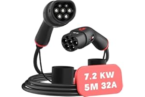 MCEVKELN EV Cavo di Ricarica Tipo 2 7,2kw| 32A| Monofase| 5M |Tipo 2 a Tipo 2 EV Cavo di Ricarica per Auto Elettrica- Compatible con ID4, 500e, Peugeot 208, Ford, XC40 - con Borsa