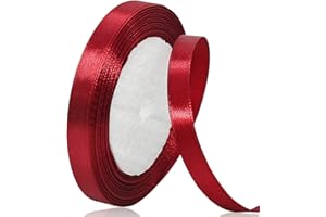 XMASOLDECOR Ruban de Satin Bordeaux 10mm x 22m, Ruban Satinée pour Emballage Cadeau, Couture, Artisanat, Ballon, Bouquet de Mariée, Décoration de Mariage