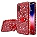 Produktbild Jinghuash Kompatibel mit Xiaomi MI 9 SE Handyhülle Glitzer Luxus Kristall Bling Glänzend Strass Diamant Hülle mit 360 Grad Ring Ständer Ultradünn Stoßfest TPU Silikon Tasche Schutzhülle-Rot