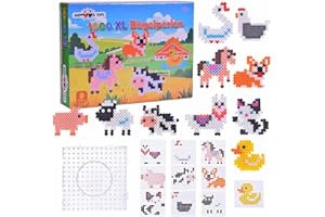 HAPPY PRICE TOYS 1000 Maxi XL 10mm Bügelperlen Set Bauernhof, 1 Maxi Stiftplatte, 1000 Bunte Bügelperlen, 10 Papiervorlagen, 3x Bügelpapier Kreativer Bastelspaß für Kinder ab 3 Jahren.