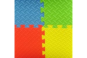AJX PUSH THE LIMITS AJX BLack and Grey Large Soft Foam EVA Kids Floor Mat Extra Thick Interlocking, Multi Color Red Yellow Blue Green EVA Soft Foam Exercise Floor Mats 60x60x1.2cm (12 Mats(48 square feet), Multi color)